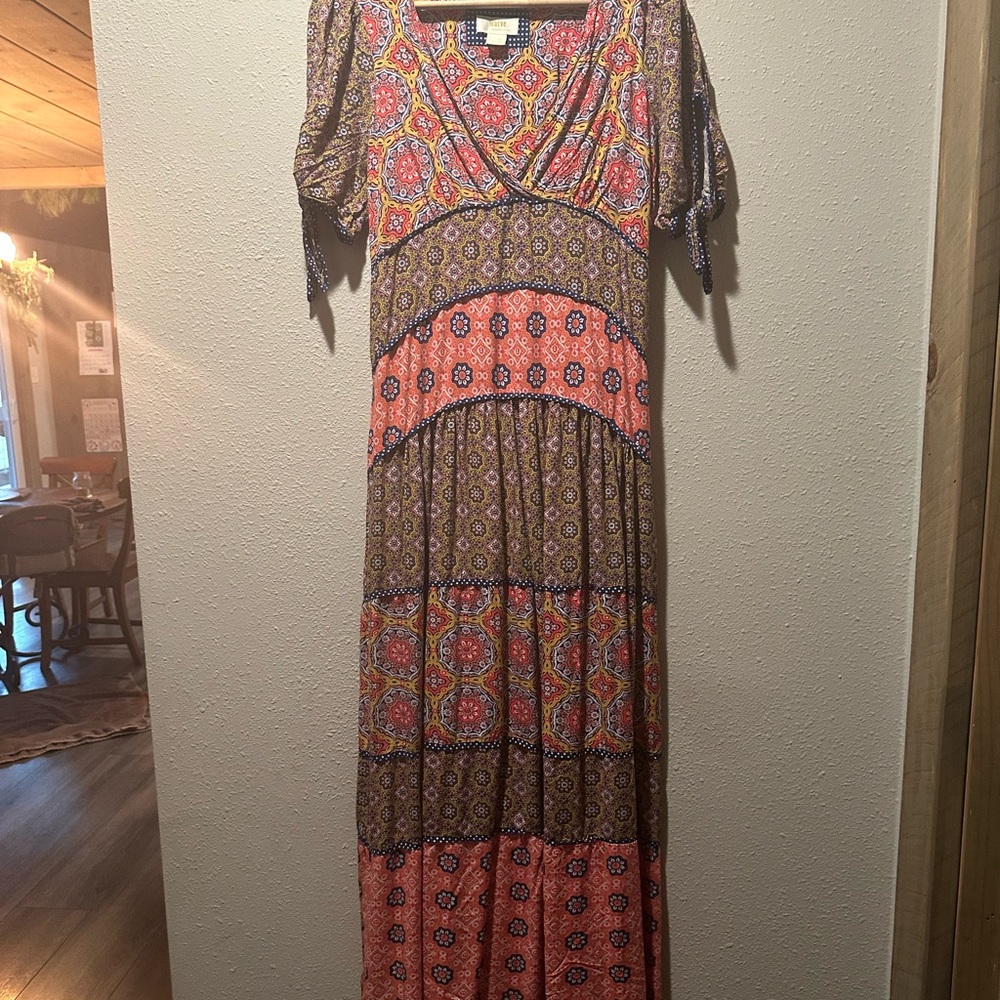 Maeve Anthropologie Boho Patchwork Midi Dress | Size M